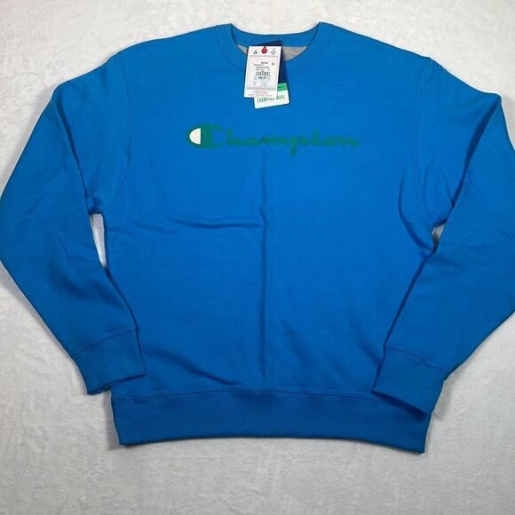 Champion crewneck pullover power blend logo graphics balboa blue Men Medium NWT - Picture 1 of 7